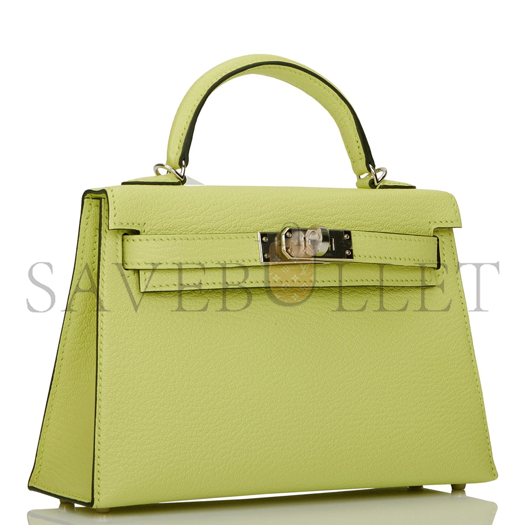 HERMÈS MINI KELLY II SELLIER JAUNE BOURGEON CHEVRE PALLADIUM HARDWARE (19*12*5.5cm)